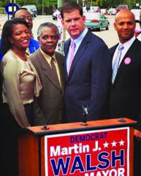 Dorcena Forry stands with Walsh: The state senator endorsed her State House colleague in a Mattapan Square press conference. Image courtesy Walsh campaign